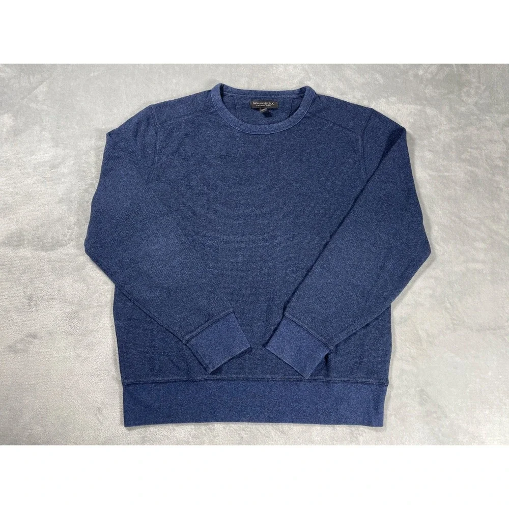 Banana Republic Ultra Soft Waffle Sweatshirt Men's L Blue Crewneck Pullover